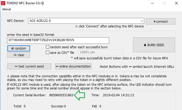 Token2 NFC Burner app for Windows