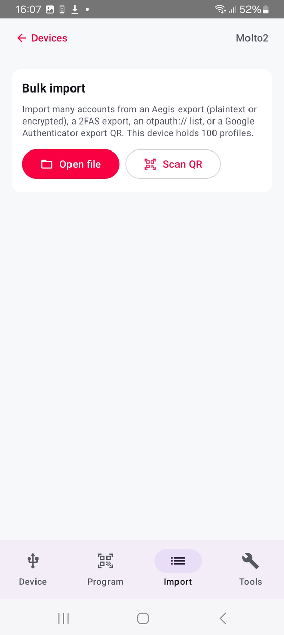 Import tab screenshot