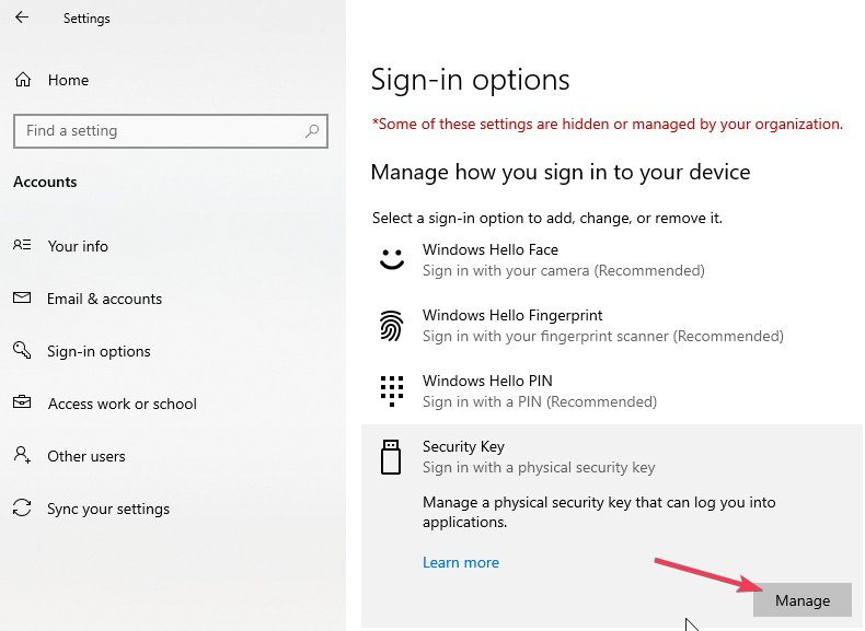 Managing FIDO2 Keys using Windows Control Panel