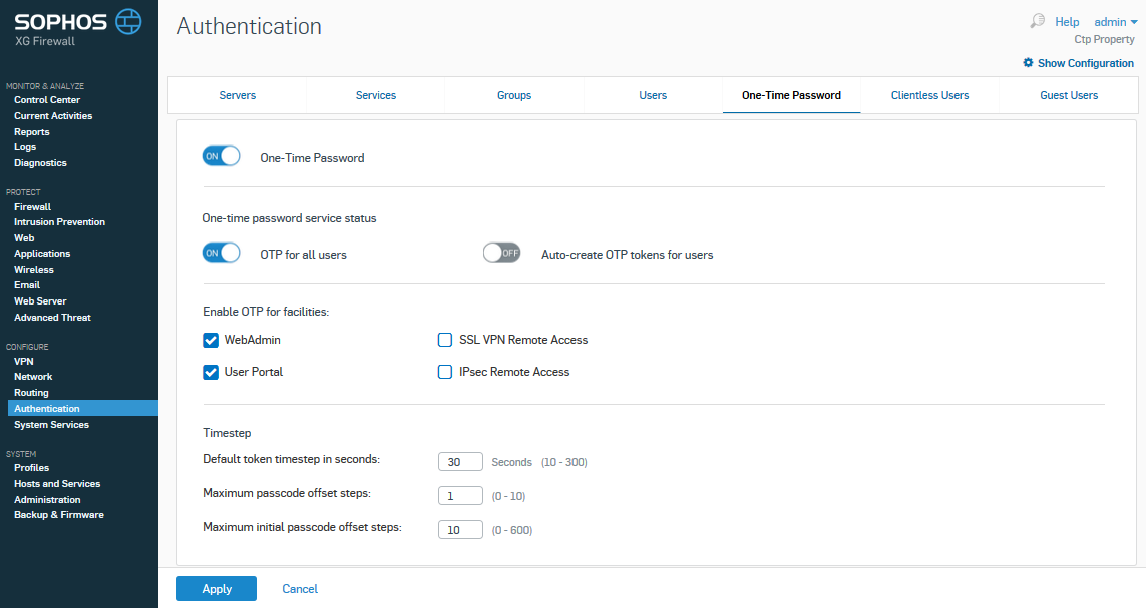 Sophos XG Firewall: Enable Token2 classic hardware tokens for multi-factor authentication