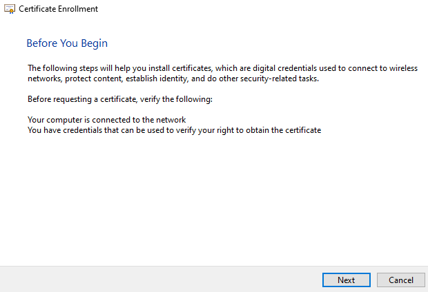 [Screenshot: Certificate Enrollment Wizard]