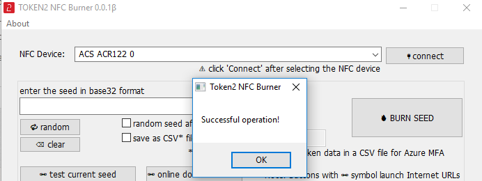 Token2 NFC Burner app for Windows v 0.1